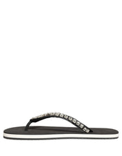 Black Embellished Rubber Flip Flops Men Shoes