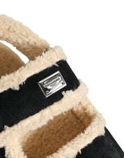 Beige Black Faux Fur Flats Men Sandals Shoes