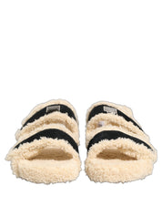 Beige Black Faux Fur Flats Men Sandals Shoes