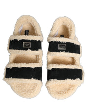 Beige Black Faux Fur Flats Men Sandals Shoes