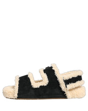 Beige Black Faux Fur Flats Men Sandals Shoes