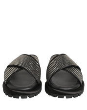 Black Strass Criss Cross Slide Sandals Shoes