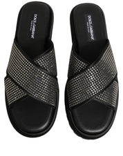 Black Strass Criss Cross Slide Sandals Shoes