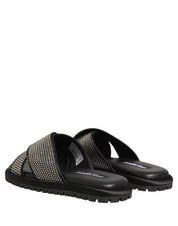 Black Strass Criss Cross Slide Sandals Shoes