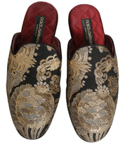 Black Floral Jacquard Flats Sandals Men Shoes