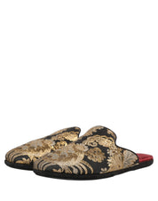 Black Floral Jacquard Flats Sandals Men Shoes