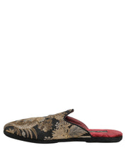 Black Floral Jacquard Flats Sandals Men Shoes
