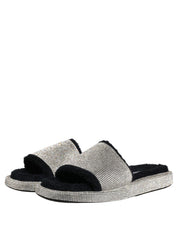 Black Crystal Embellished Platform Men Slides Shoes