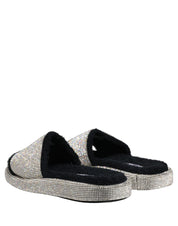 Black Crystal Embellished Platform Men Slides Shoes
