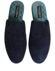 Blue Suede Slides Flat Slipper Men Shoes