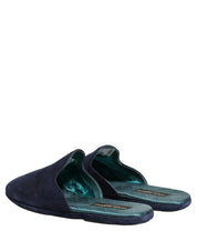 Blue Suede Slides Flat Slipper Men Shoes