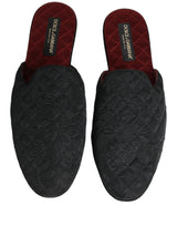 Black Floral Brocade Slides Slippers Shoes