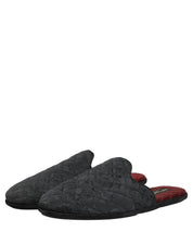 Black Floral Brocade Slides Slippers Shoes