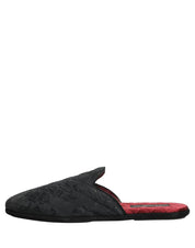 Black Floral Brocade Slides Slippers Shoes