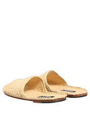 Beige Straw Raffia Slides Sandals Flats Shoes