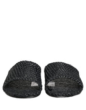 Black Straw Raffia Slides Sandals Flats Shoes