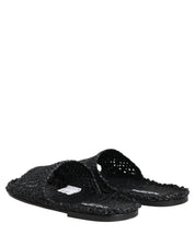 Black Straw Raffia Slides Sandals Flats Shoes