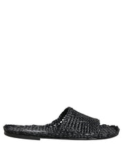 Black Straw Raffia Slides Sandals Flats Shoes