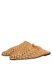 Beige Woven Straw Slides Sandals Flats Shoes