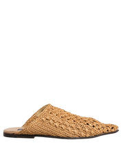 Beige Woven Straw Slides Sandals Flats Shoes