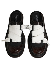 Brown Leather Slip On Flat Sandals Men Shoes