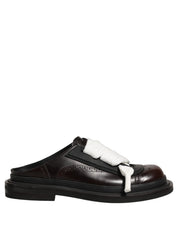 Brown Leather Slip On Flat Sandals Men Shoes