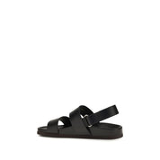 Black Calf Leather Bos Taurus Flat Sandals