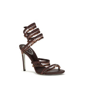 Brown Silk Stiletto Heel Sandals