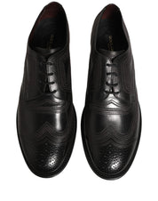 Dolce & Gabbana Black Embroidered Leather Derby Dress Shoes Dolce & Gabbana