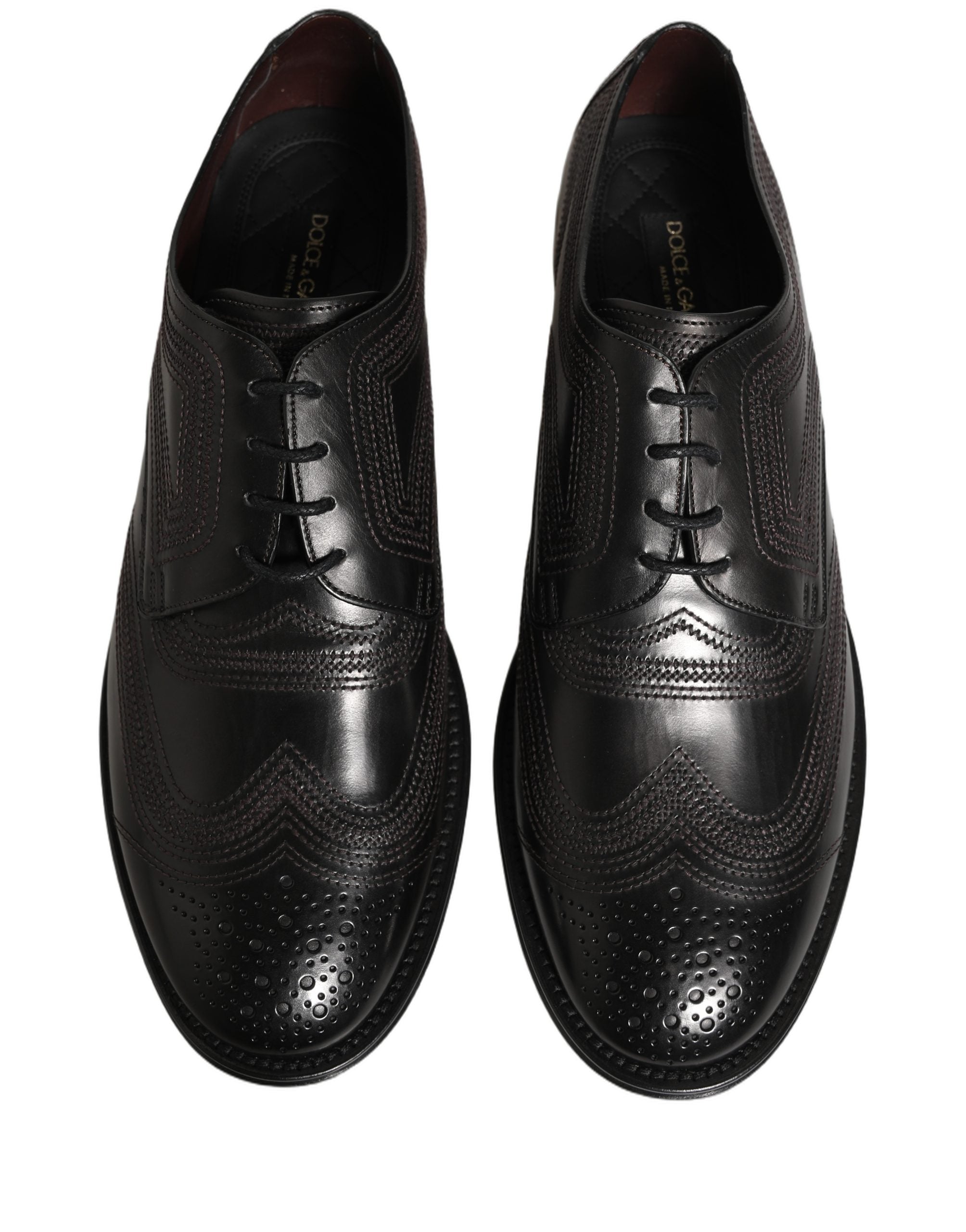 Dolce & Gabbana Black Embroidered Leather Derby Dress Shoes Dolce & Gabbana