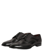 Dolce & Gabbana Black Embroidered Leather Derby Dress Shoes Dolce & Gabbana