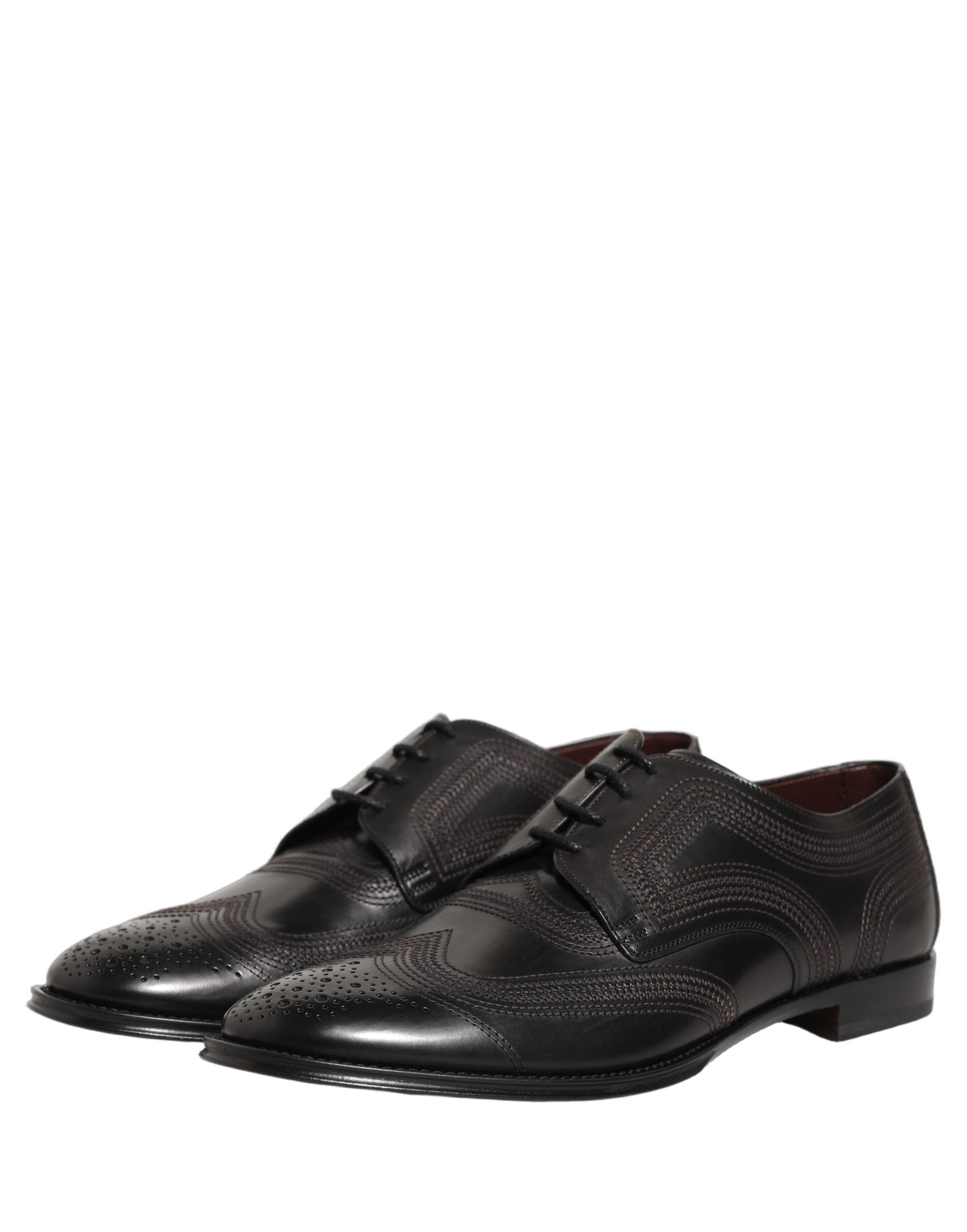 Dolce & Gabbana Black Embroidered Leather Derby Dress Shoes Dolce & Gabbana
