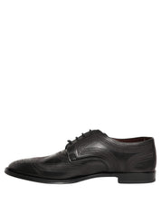 Dolce & Gabbana Black Embroidered Leather Derby Dress Shoes Dolce & Gabbana