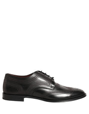 Dolce & Gabbana Black Embroidered Leather Derby Dress Shoes