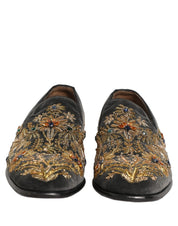 Black Velvet Embellished Dress Loafers Shoes