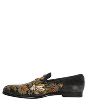 Black Velvet Embellished Dress Loafers Shoes