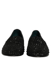 Black Rhinestone Embellished Loafers Shoes