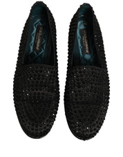 Black Rhinestone Embellished Loafers Shoes