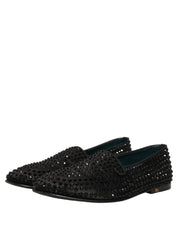 Black Rhinestone Embellished Loafers Shoes