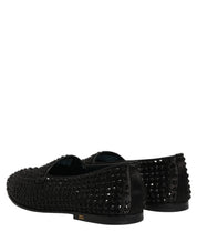 Black Rhinestone Embellished Loafers Shoes