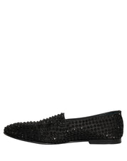 Black Rhinestone Embellished Loafers Shoes