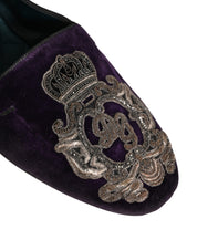 Purple Velvet Crown Embroidery Loafers Shoes