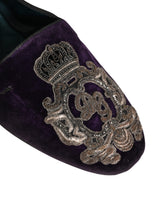 Purple Velvet Crown Embroidery Loafers Shoes