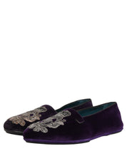 Purple Velvet Crown Embroidery Loafers Shoes