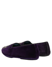 Purple Velvet Crown Embroidery Loafers Shoes