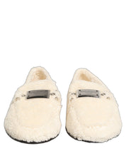 White Fur Shearling Men Dress Loafers Shoes
