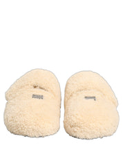 Beige Faux Fur Flats Men Slides Sandals Shoes
