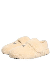 Beige Faux Fur Flats Men Slides Sandals Shoes