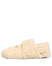 Beige Faux Fur Flats Men Slides Sandals Shoes