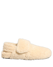 Beige Faux Fur Flats Men Slides Sandals Shoes